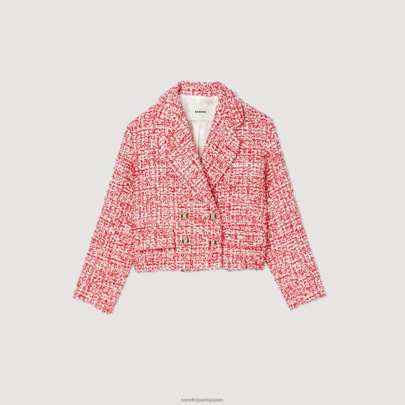 jp Sandro Paris 女性 クロップドツイードジャケット 赤 20D4B358 衣服