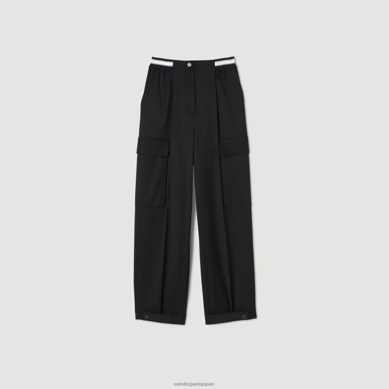 jp Sandro Paris 女性 ワイドレッグカーゴパンツ 黒 20D4B36 衣服