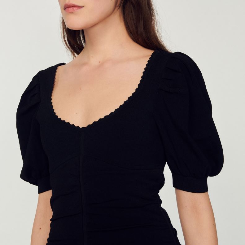 jp Sandro Paris 女性 ショートニットドレス 黒 20D4B362 衣服