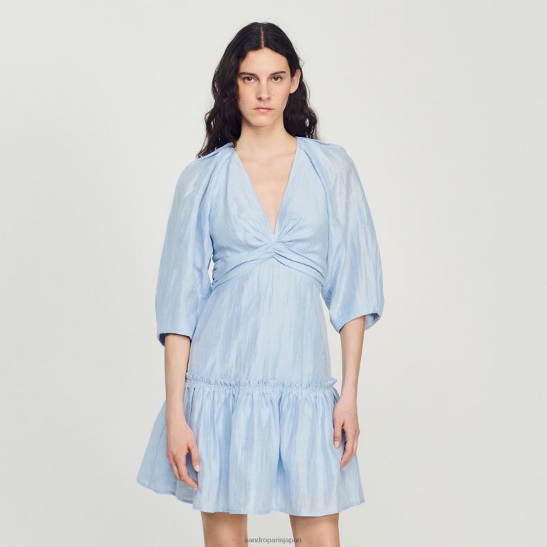 jp Sandro Paris 女性 ショートギャザードレス 青 20D4B364 衣服