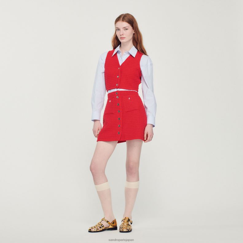 jp Sandro Paris 女性 クロップドツイードセーター 赤 20D4B366 衣服
