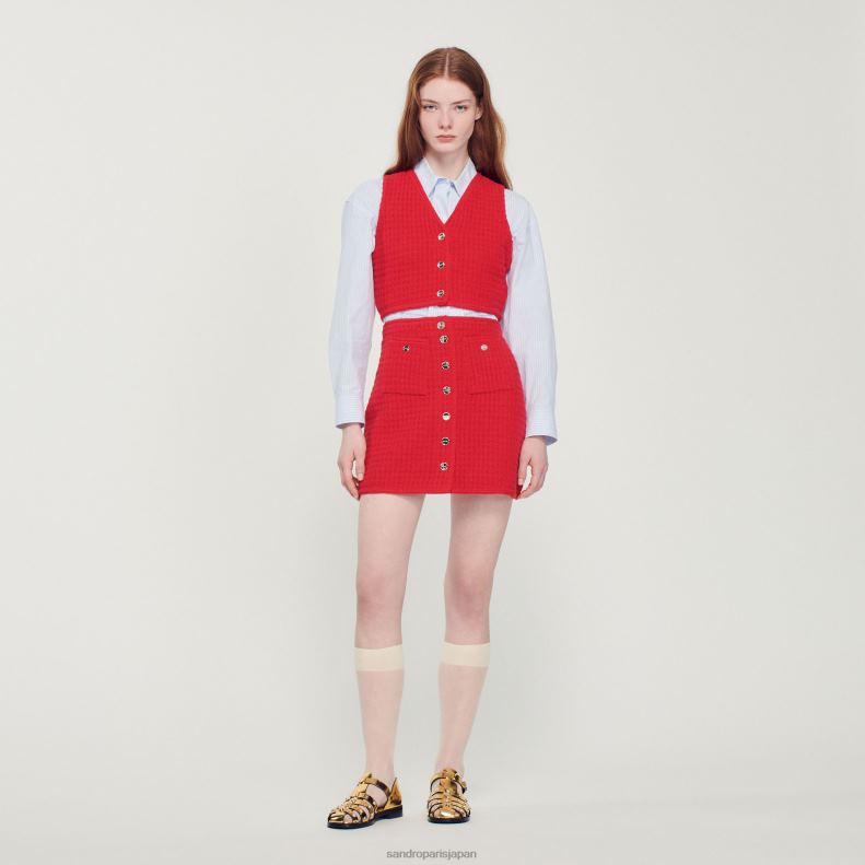 jp Sandro Paris 女性 クロップドツイードセーター 赤 20D4B366 衣服