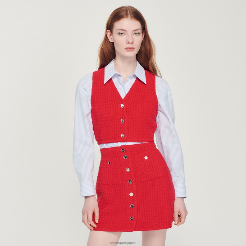 jp Sandro Paris 女性 クロップドツイードセーター 赤 20D4B366 衣服
