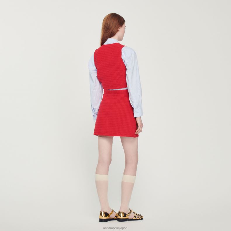 jp Sandro Paris 女性 クロップドツイードセーター 赤 20D4B366 衣服