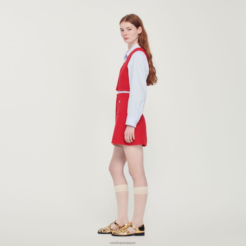 jp Sandro Paris 女性 クロップドツイードセーター 赤 20D4B366 衣服