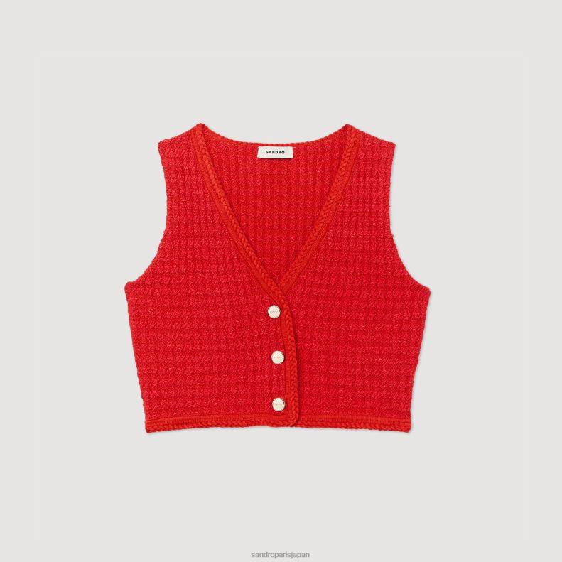 jp Sandro Paris 女性 クロップドツイードセーター 赤 20D4B366 衣服