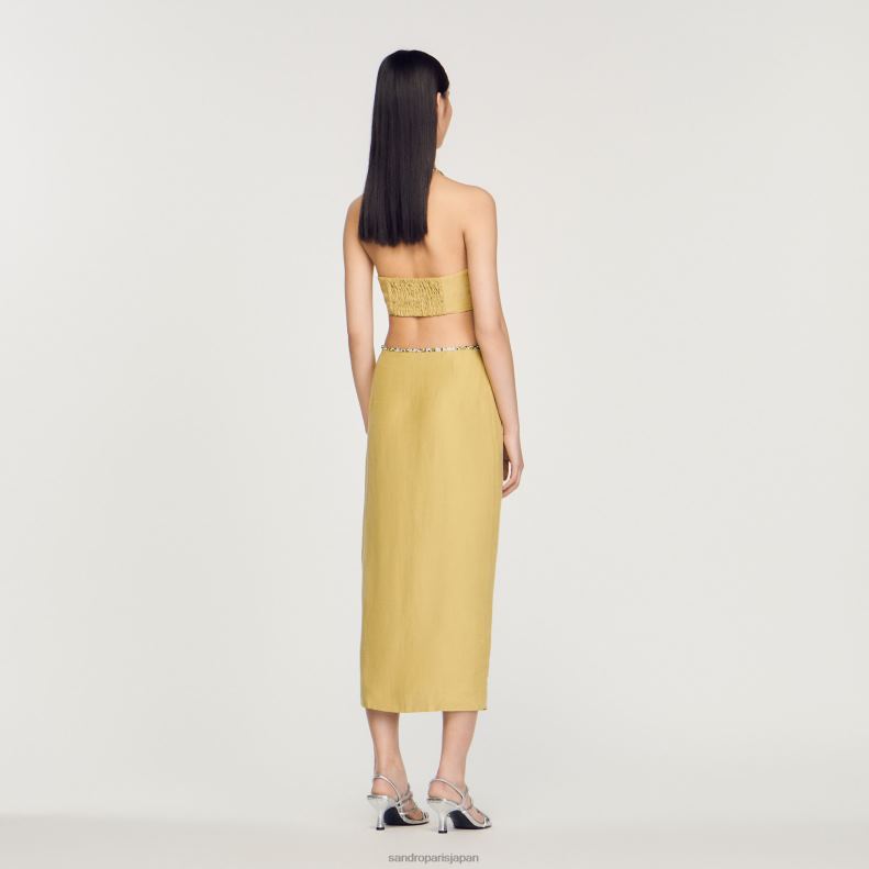jp Sandro Paris 女性 スリットとラインストーン付きスカート ライムグリーン 20D4B373 衣服