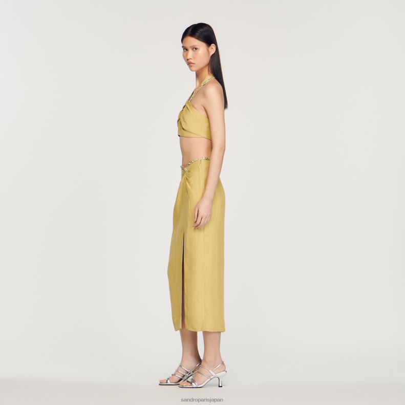 jp Sandro Paris 女性 スリットとラインストーン付きスカート ライムグリーン 20D4B373 衣服