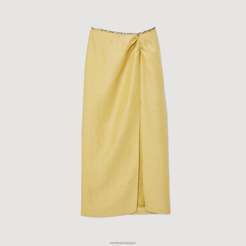 jp Sandro Paris 女性 スリットとラインストーン付きスカート ライムグリーン 20D4B373 衣服