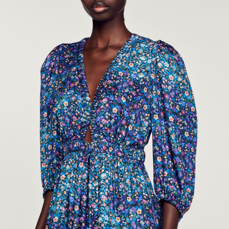 jp Sandro Paris 女性 花柄のロングドレス 青/紫 20D4B376 衣服