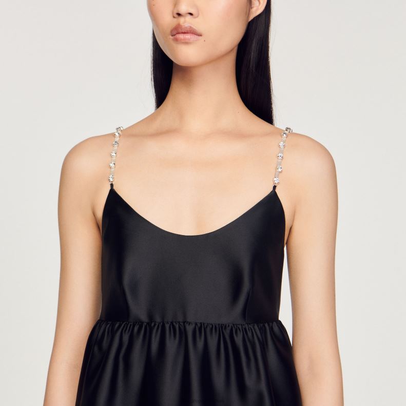 jp Sandro Paris 女性 ショートベビードールドレス 黒 20D4B377 衣服