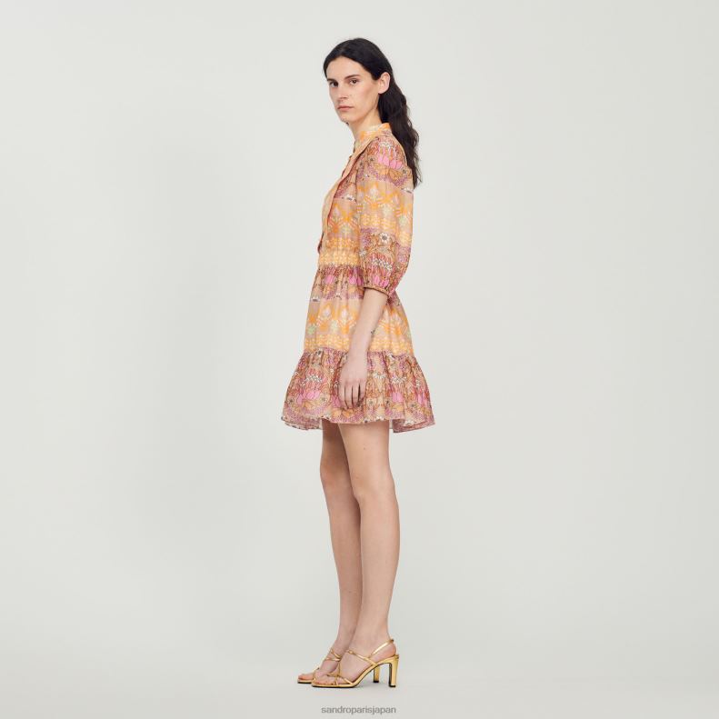 jp Sandro Paris 女性 ミックススカーフプリントのショートドレス ベージュ 20D4B380 衣服