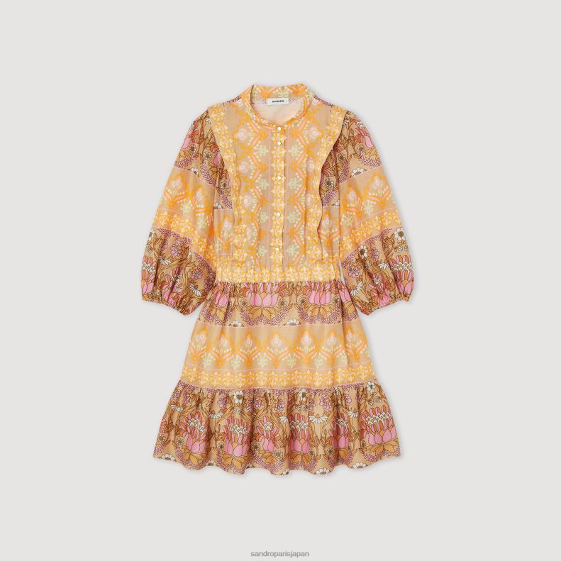 jp Sandro Paris 女性 ミックススカーフプリントのショートドレス ベージュ 20D4B380 衣服