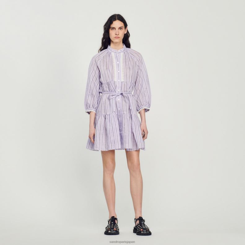 jp Sandro Paris 女性 ストライプのショートドレス ライラック/ブラック 20D4B381 衣服