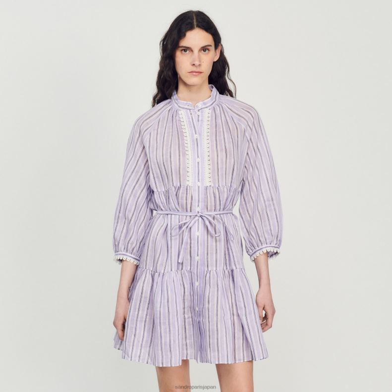 jp Sandro Paris 女性 ストライプのショートドレス ライラック/ブラック 20D4B381 衣服