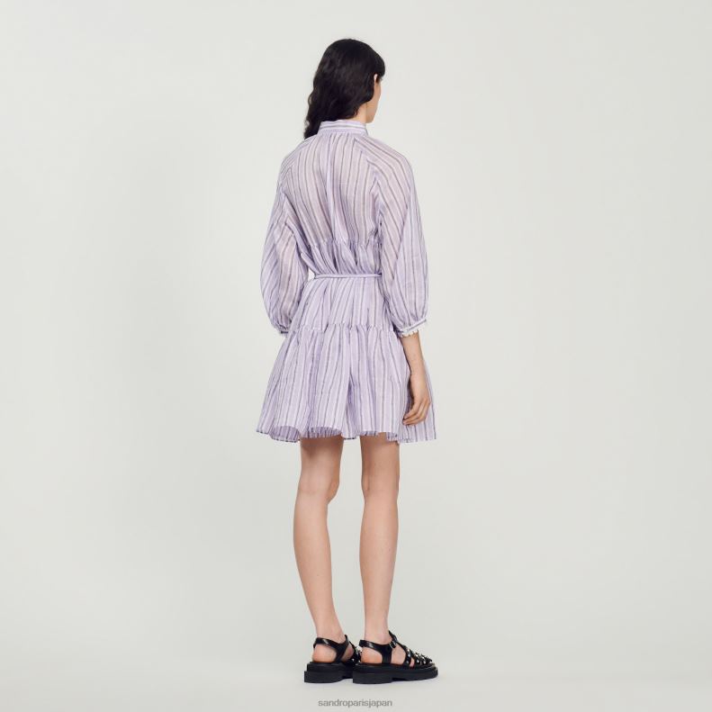 jp Sandro Paris 女性 ストライプのショートドレス ライラック/ブラック 20D4B381 衣服