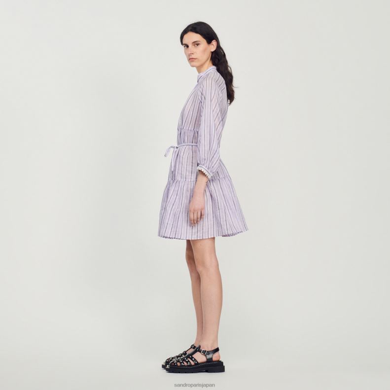 jp Sandro Paris 女性 ストライプのショートドレス ライラック/ブラック 20D4B381 衣服