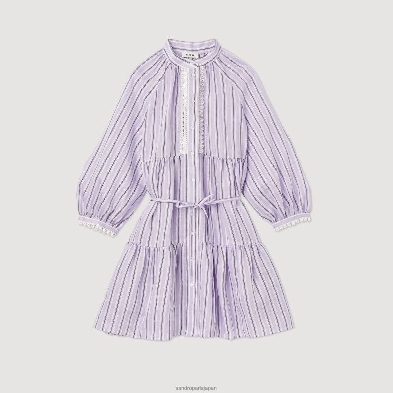 jp Sandro Paris 女性 ストライプのショートドレス ライラック/ブラック 20D4B381 衣服
