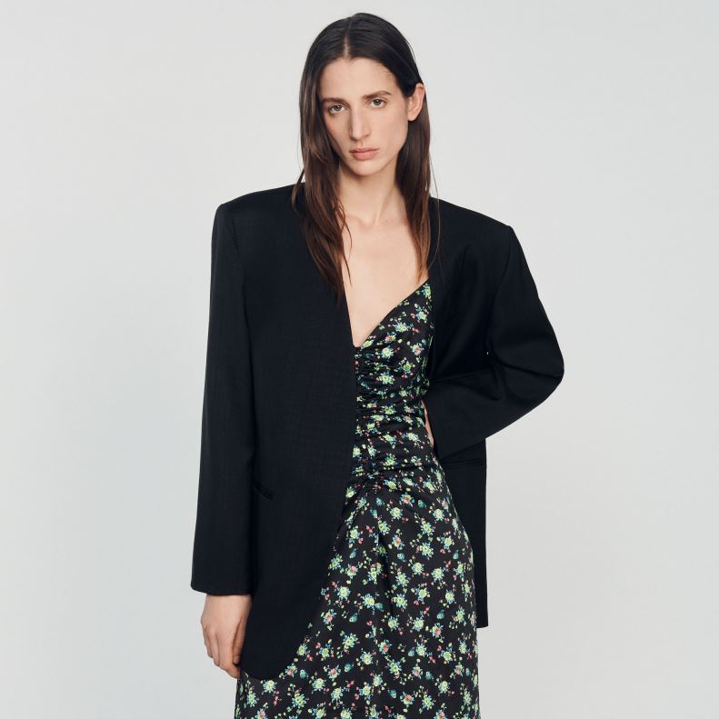 jp Sandro Paris 女性 花柄のロングドレス 黒 20D4B388 衣服