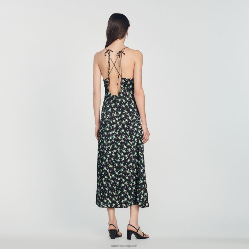 jp Sandro Paris 女性 花柄のロングドレス 黒 20D4B388 衣服