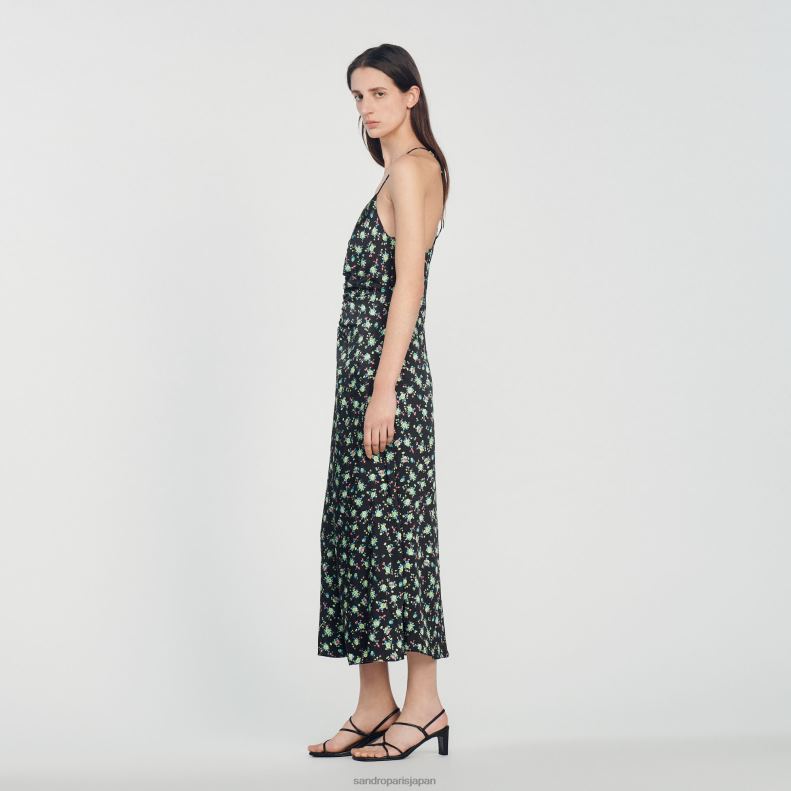 jp Sandro Paris 女性 花柄のロングドレス 黒 20D4B388 衣服