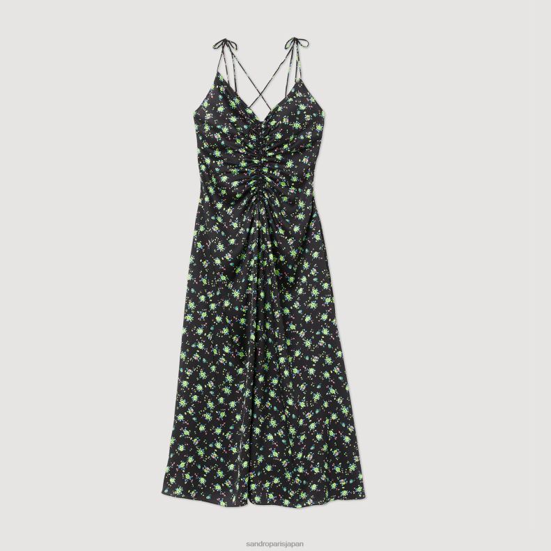 jp Sandro Paris 女性 花柄のロングドレス 黒 20D4B388 衣服