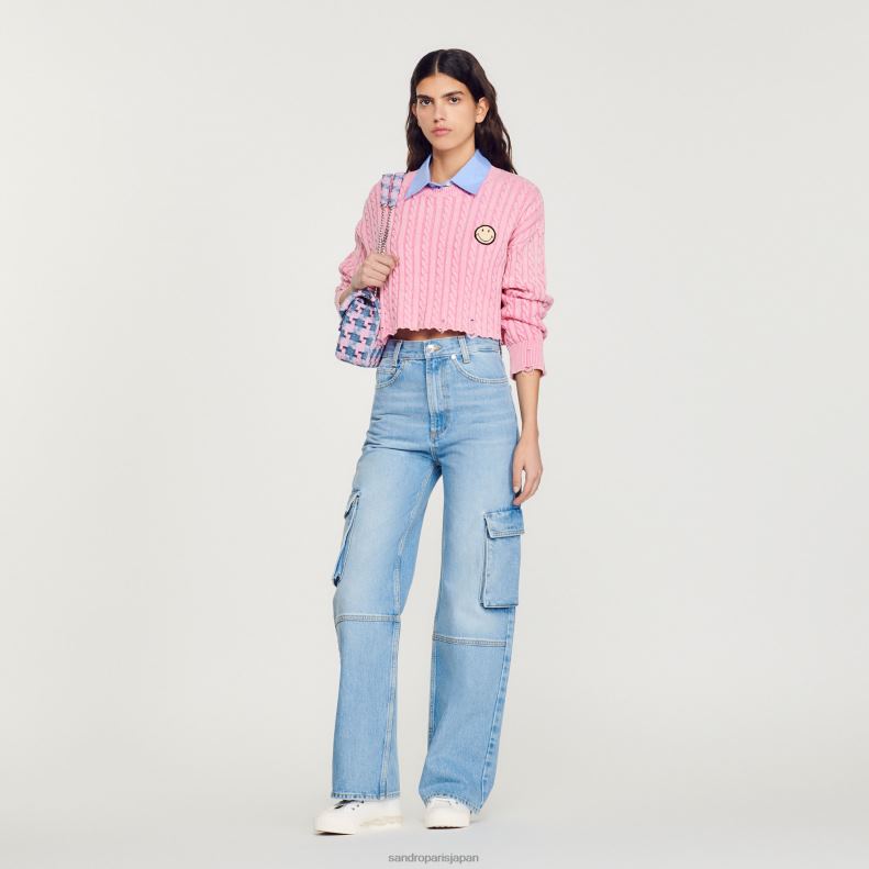 jp Sandro Paris 女性 クロップドスマイリーセーター ピンク 20D4B389 衣服