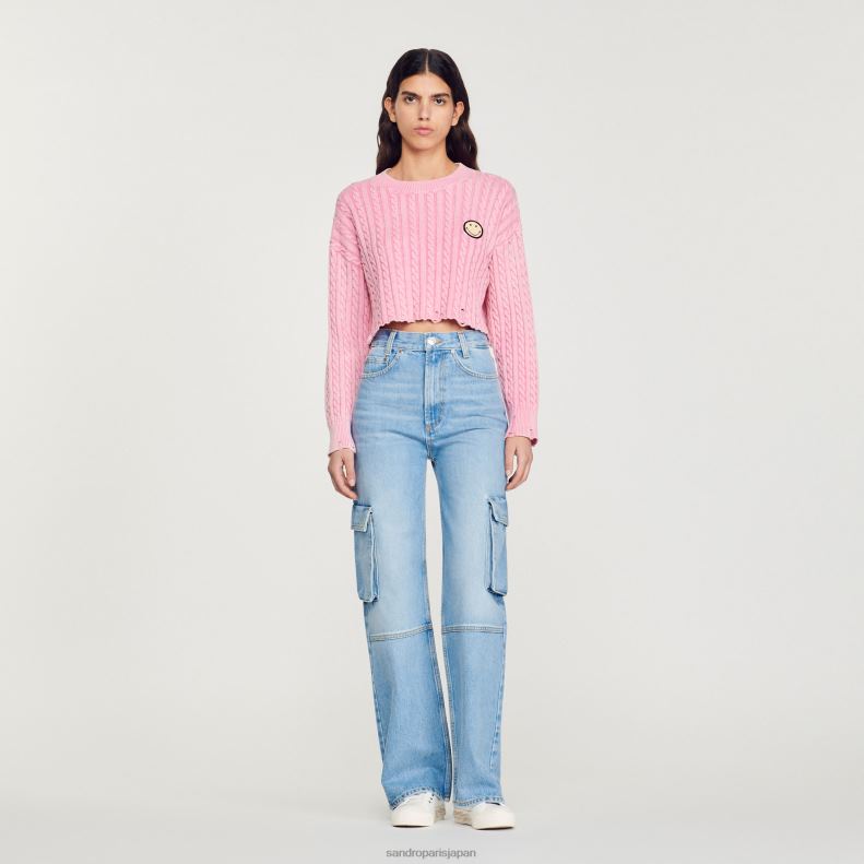 jp Sandro Paris 女性 クロップドスマイリーセーター ピンク 20D4B389 衣服