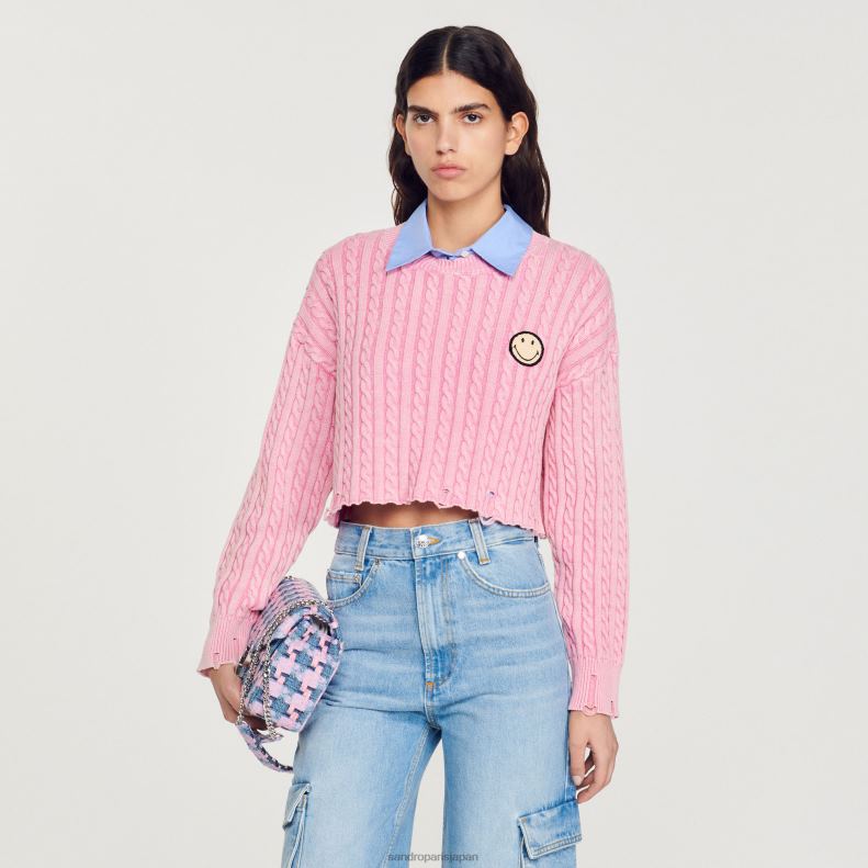 jp Sandro Paris 女性 クロップドスマイリーセーター ピンク 20D4B389 衣服