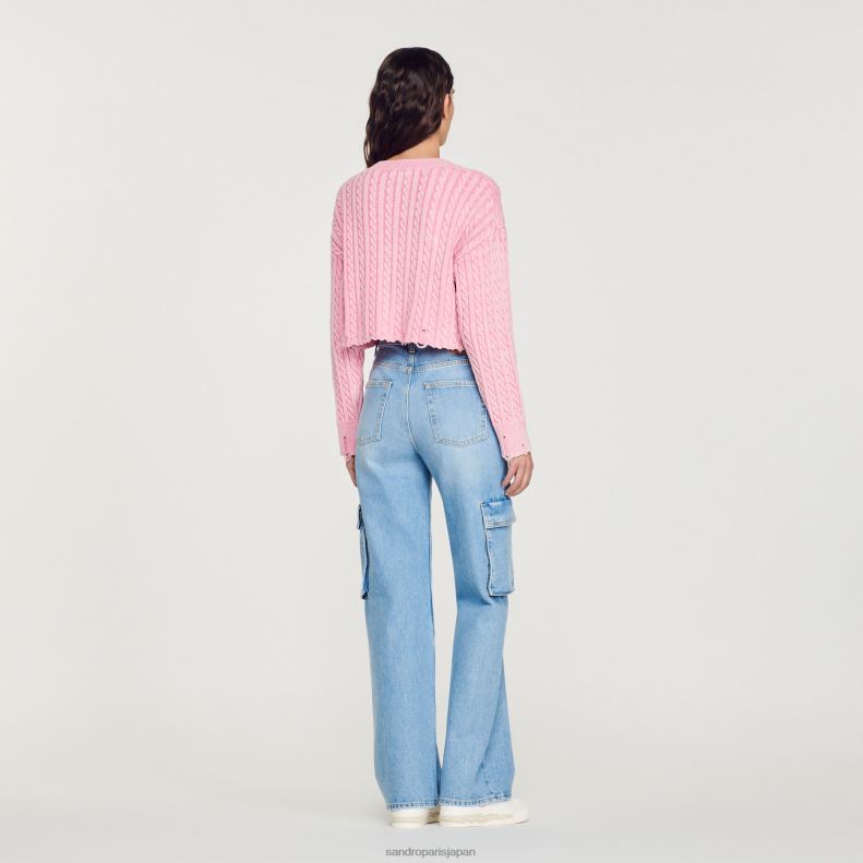 jp Sandro Paris 女性 クロップドスマイリーセーター ピンク 20D4B389 衣服