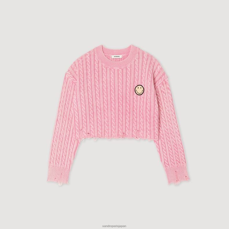 jp Sandro Paris 女性 クロップドスマイリーセーター ピンク 20D4B389 衣服