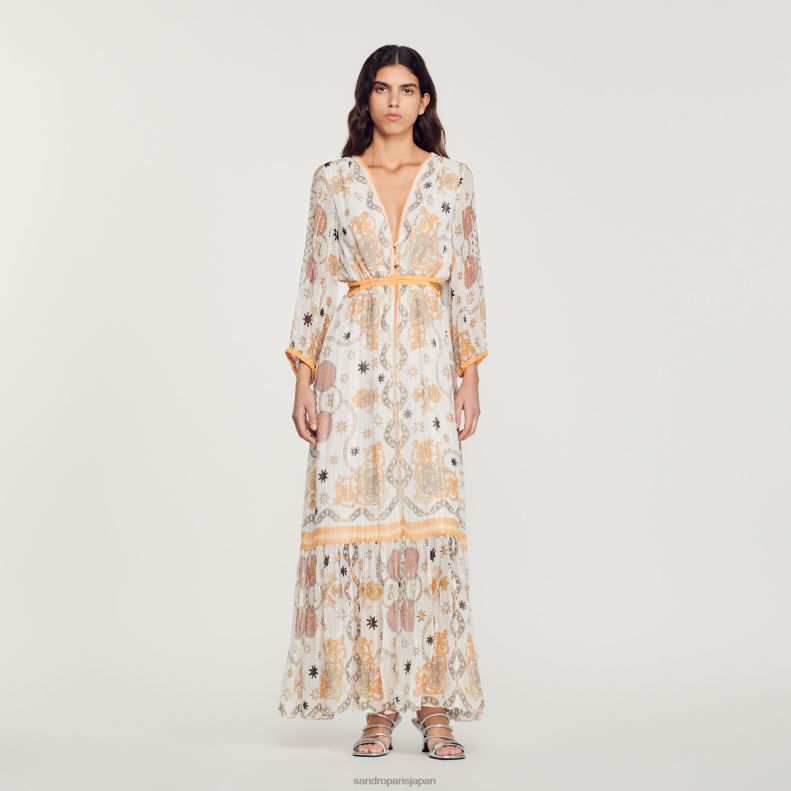 jp Sandro Paris 女性 花柄のロングドレス 生成り 20D4B392 衣服