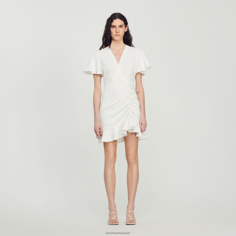 jp Sandro Paris 女性 ショートクロスオーバードレス 生成り 20D4B397 衣服
