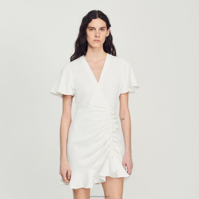 jp Sandro Paris 女性 ショートクロスオーバードレス 生成り 20D4B397 衣服