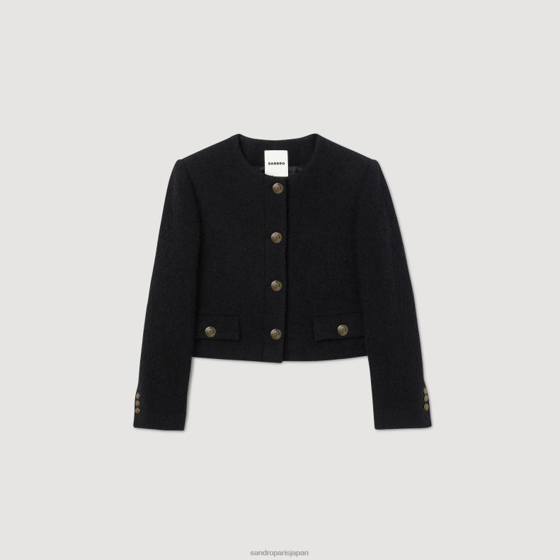 jp Sandro Paris 女性 クロップドブークレウールジャケット 黒 20D4B40 衣服