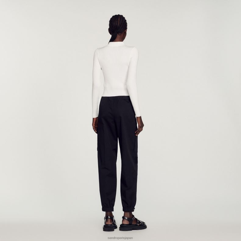 jp Sandro Paris 女性 クロップドリブカーディガン 白 20D4B407 衣服