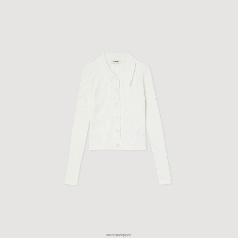 jp Sandro Paris 女性 クロップドリブカーディガン 白 20D4B407 衣服