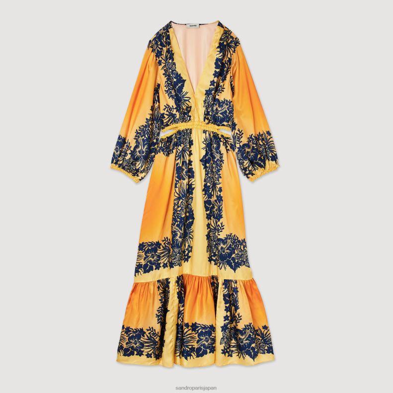 jp Sandro Paris 女性 ハワイプリントのロングドレス オレンジ 20D4B412 衣服