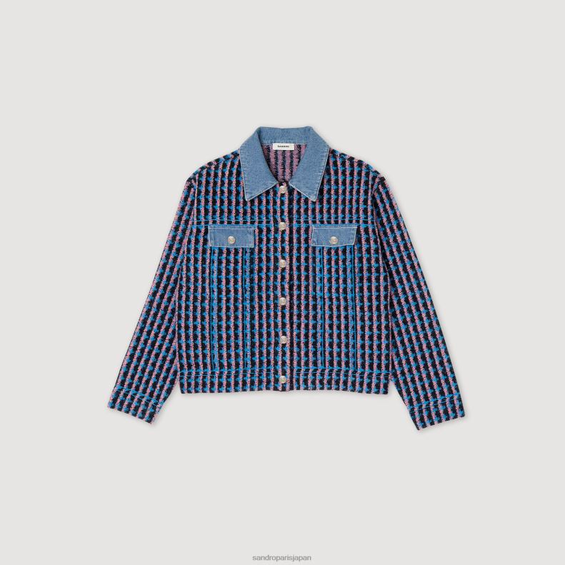 jp Sandro Paris 女性 ツイードコーティガン ブラン/ブルー 20D4B419 衣服
