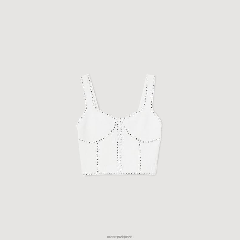 jp Sandro Paris 女性 ラインストーンニットクロップトップ 白 20D4B42 衣服