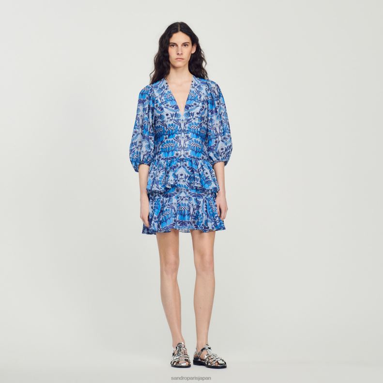 jp Sandro Paris 女性 ショートスカーフプリントドレス 青 20D4B422 衣服