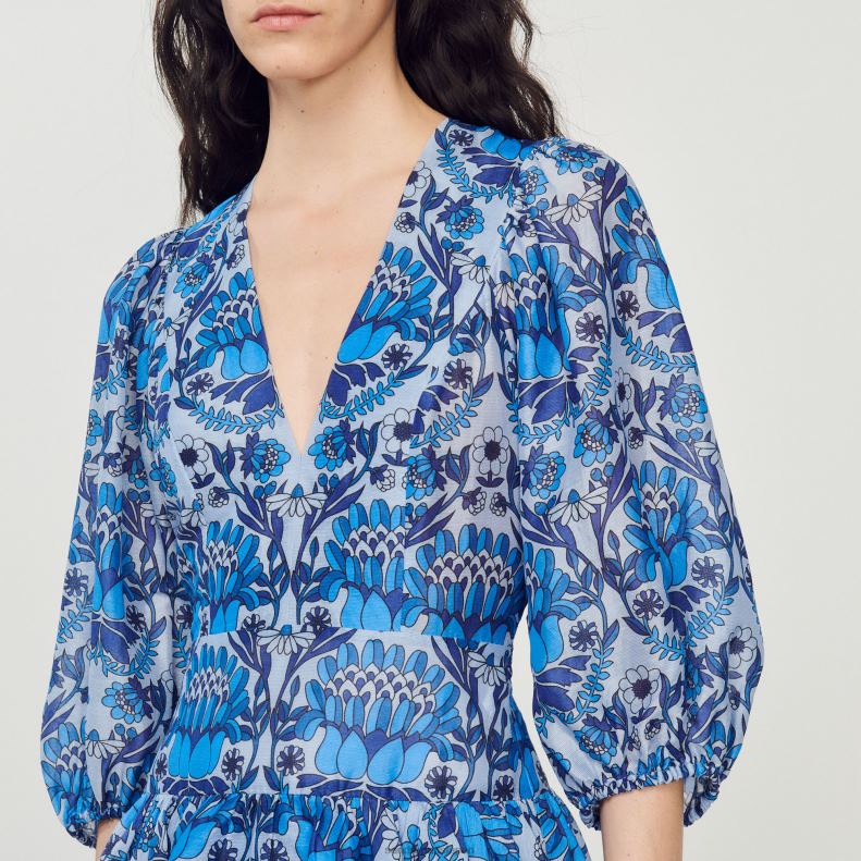 jp Sandro Paris 女性 ショートスカーフプリントドレス 青 20D4B422 衣服