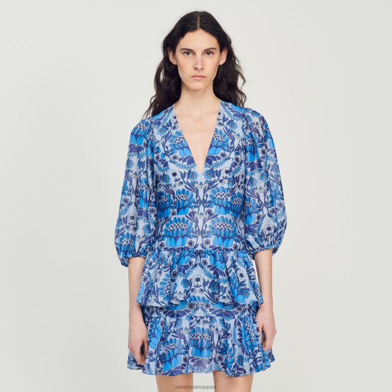 jp Sandro Paris 女性 ショートスカーフプリントドレス 青 20D4B422 衣服