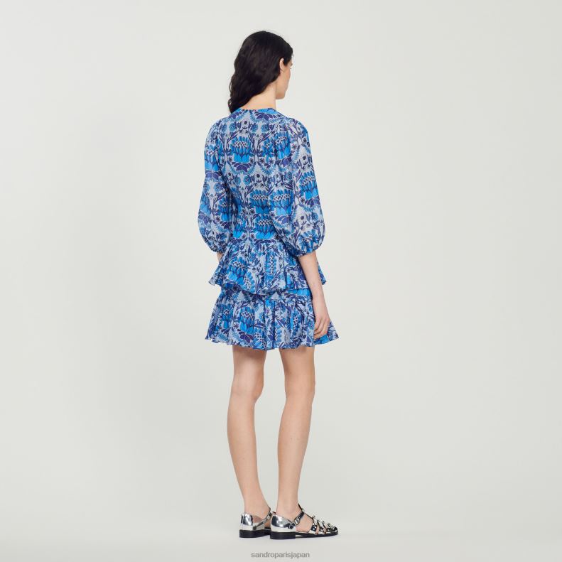 jp Sandro Paris 女性 ショートスカーフプリントドレス 青 20D4B422 衣服