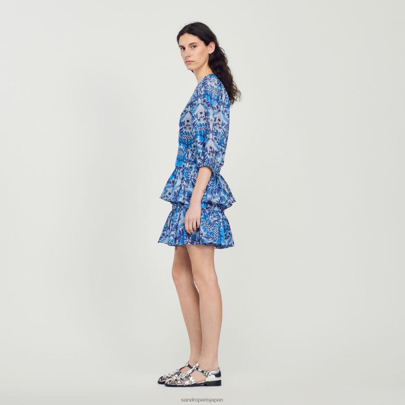 jp Sandro Paris 女性 ショートスカーフプリントドレス 青 20D4B422 衣服