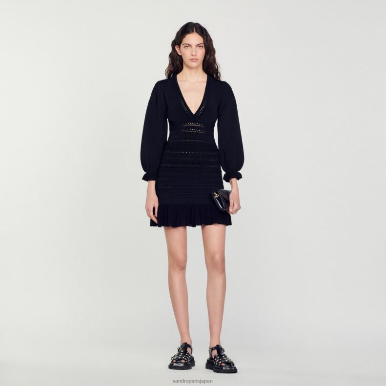 jp Sandro Paris 女性 フリル付きショートドレス 黒 20D4B426 衣服