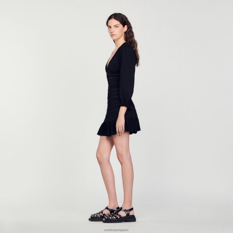 jp Sandro Paris 女性 フリル付きショートドレス 黒 20D4B426 衣服
