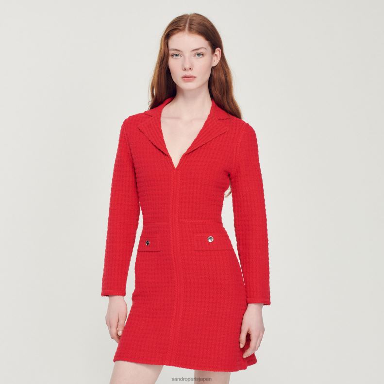 jp Sandro Paris 女性 ツイードエフェクト ショートドレス 赤 20D4B436 衣服