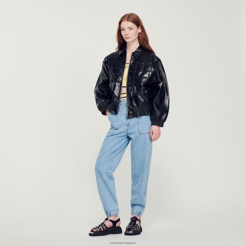 jp Sandro Paris 女性 滑らかなレザージャケット 黒 20D4B442 衣服