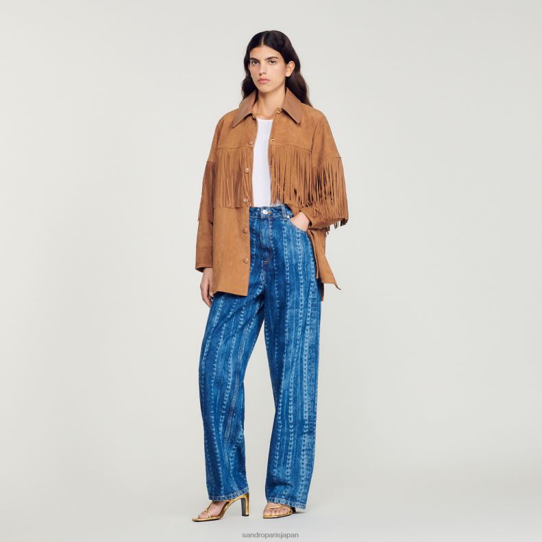 jp Sandro Paris 女性 ロングフリンジ レザージャケット キャメル 20D4B443 衣服